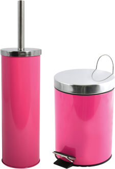 MSV Badkamer accessoires set - fuchsia roze - pedaalemmer/wc-borstel - Badkameraccessoireset