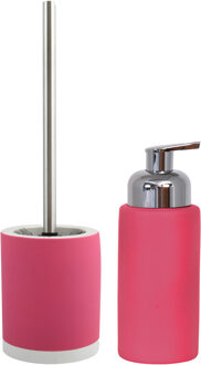 MSV Badkamer accessoires set - fuchsia roze - zeeppompje/wc-borstel - Badkameraccessoireset