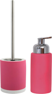 MSV Badkamer accessoires set - fuchsia roze - zeeppompje/wc-borstel
