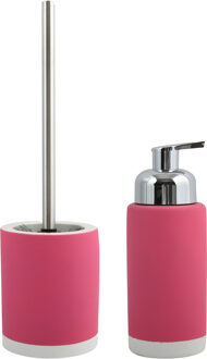 MSV Badkamer accessoires set - fuchsia roze - zeeppompje/wc-borstel