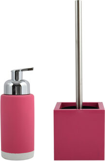 MSV Badkamer accessoires set - fuchsia roze - zeeppompje/wc-borstel