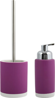 MSV Badkamer accessoires set - paars - zeeppompje/toilet/wc-borstel - Badkameraccessoireset