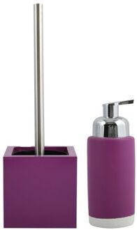 MSV Badkamer accessoires set - paars - zeeppompje/toilet/wc-borstel - Badkameraccessoireset