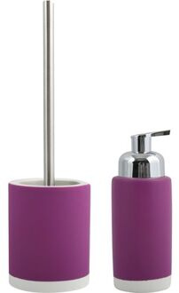 MSV Badkamer accessoires set - paars - zeeppompje/toilet/wc-borstel - Badkameraccessoireset