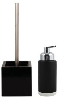 MSV Badkamer accessoires set - zwart - zeeppompje/toilet/wc-borstel - Badkameraccessoireset