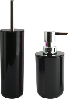 MSV Badkamer accessoires set - zwart - zeeppompje/wc-borstel