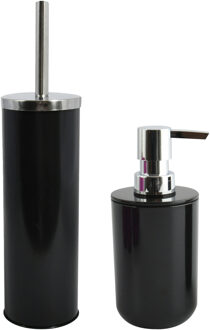 MSV Badkamer accessoires set - zwart - zeeppompje/wc-borstel