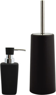 MSV Badkamer accessoires set - zwart - zeeppompje/wc-borstel