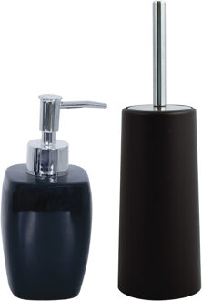MSV Badkamer accessoires set - zwart - zeeppompje/wc-borstel
