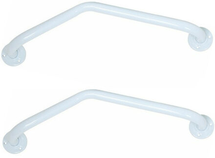 MSV Badkamer/douche wand hoekbeugel handgreep - 2x - rvs metaal - wit - 54 cm
