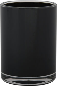 MSV Badkamer drinkbeker Aveiro - PS kunststof - zwart - 7 x 9 cm - Tandenborstelhouders