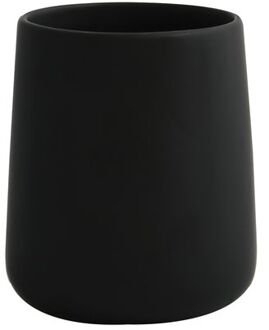 MSV Badkamer drinkbeker Malmo - Keramiek - zwart - 8 x 10 cm - Tandenborstelhouders