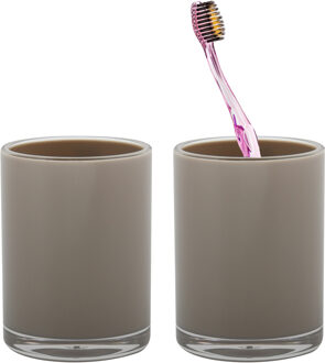 MSV Badkamer drinkbeker/tandenborstelhouder Aveiro - 2x - PS kunststof - beige - 7 x 9 cm