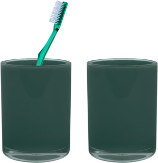 MSV Badkamer drinkbeker/tandenborstelhouder Aveiro - 2x - PS kunststof - donkergroen - 7 x 9 cm