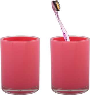 MSV Badkamer drinkbeker/tandenborstelhouder Aveiro - 2x - PS kunststof - fuchsia roze - 7 x 9 cm