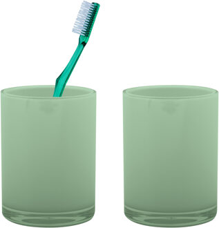 MSV Badkamer drinkbeker/tandenborstelhouder Aveiro - 2x - PS kunststof - groen - 7 x 9 cm