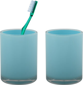 MSV Badkamer drinkbeker/tandenborstelhouder Aveiro - 2x - PS kunststof - lichtblauw - 7 x 9 cm