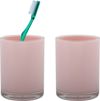 MSV Badkamer drinkbeker/tandenborstelhouder Aveiro - 2x - PS kunststof - lichtroze - 7 x 9 cm