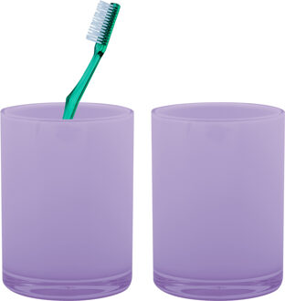 MSV Badkamer drinkbeker/tandenborstelhouder Aveiro - 2x - PS kunststof - lila paars - 7 x 9 cm