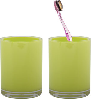MSV Badkamer drinkbeker/tandenborstelhouder Aveiro - 2x - PS kunststof - limegroen - 7 x 9 cm