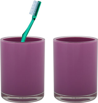 MSV Badkamer drinkbeker/tandenborstelhouder Aveiro - 2x - PS kunststof - paars - 7 x 9 cm