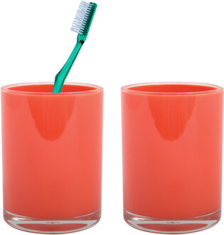MSV Badkamer drinkbeker/tandenborstelhouder Aveiro - 2x - PS kunststof - rood - 7 x 9 cm