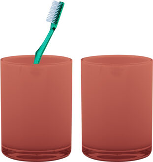 MSV Badkamer drinkbeker/tandenborstelhouder Aveiro - 2x - PS kunststof - terracotta - 7 x 9 cm