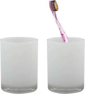 MSV Badkamer drinkbeker/tandenborstelhouder Aveiro - 2x - PS kunststof - wit - 7 x 9 cm