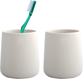 MSV Badkamer drinkbeker/tandenborstelhouder Malmo - 2x - Keramiek - wit - 8 x 10 cm