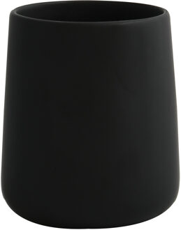 MSV Badkamer drinkbeker/tandenborstelhouder Malmo - Keramiek - zwart - 8 x 10 cm
