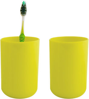 MSV Badkamer drinkbeker/tandenborstelhouder Porto - 2x - PS kunststof - appelgroen - 7 x 10 cm