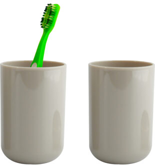 MSV Badkamer drinkbeker/tandenborstelhouder Porto - 2x - PS kunststof - beige - 7 x 10 cm