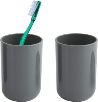MSV Badkamer drinkbeker/tandenborstelhouder Porto - 2x - PS kunststof - donkergrijs - 7 x 10 cm