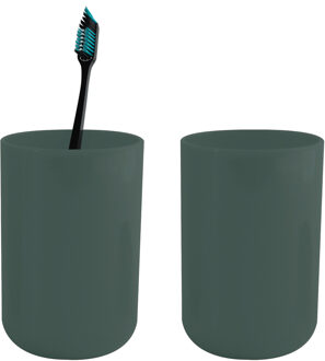 MSV Badkamer drinkbeker/tandenborstelhouder Porto - 2x - PS kunststof - donkergroen - 7 x 10 cm