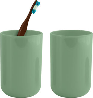 MSV Badkamer drinkbeker/tandenborstelhouder Porto - 2x - PS kunststof - groen - 7 x 10 cm