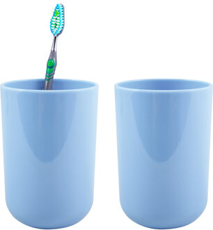 MSV Badkamer drinkbeker/tandenborstelhouder Porto - 2x - PS kunststof - lichtblauw - 7 x 10 cm