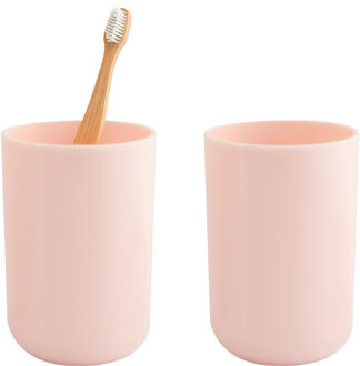 MSV Badkamer drinkbeker/tandenborstelhouder Porto - 2x - PS kunststof - lichtroze - 7 x 10 cm