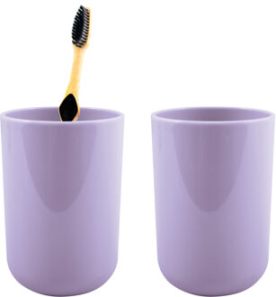 MSV Badkamer drinkbeker/tandenborstelhouder Porto - 2x - PS kunststof - lila paars - 7 x 10 cm