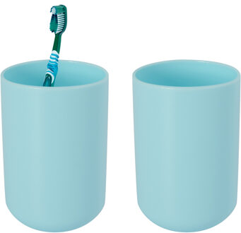 MSV Badkamer drinkbeker/tandenborstelhouder Porto - 2x - PS kunststof - mintgroen - 7 x 10 cm