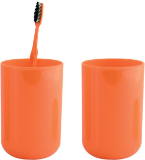 MSV Badkamer drinkbeker/tandenborstelhouder Porto - 2x - PS kunststof - oranje - 7 x 10 cm