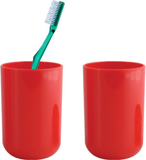 MSV Badkamer drinkbeker/tandenborstelhouder Porto - 2x - PS kunststof - rood - 7 x 10 cm