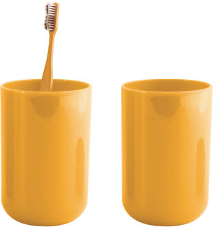 MSV Badkamer drinkbeker/tandenborstelhouder Porto - 2x - PS kunststof - saffraan geel - 7 x 10 cm