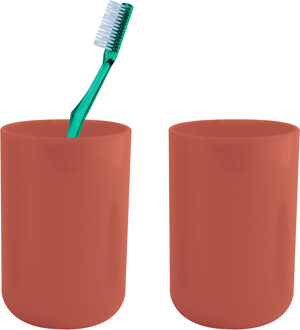 MSV Badkamer drinkbeker/tandenborstelhouder Porto - 2x - PS kunststof - terracotta - 7 x 10 cm