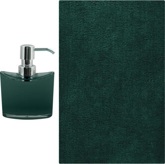 MSV badkamer droogloop mat - Bologna - 45 x 70 cm - bijpassende kleur zeeppompje - donkergroen