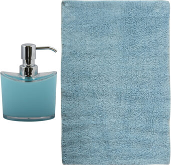 MSV badkamer droogloop mat - Bologna - 45 x 70 cm - bijpassende kleur zeeppompje - lichtblauw