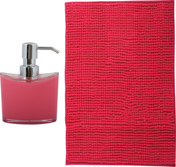 MSV badkamer droogloop mat - Bolzano - 40 x 60 cm - met bijpassend zeeppompje - rood - Badmatjes