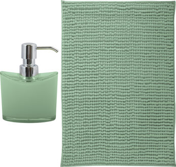 MSV badkamer droogloop mat - Bolzano - 40 x 60 cm - met bijpassende kleur zeeppompje - groen