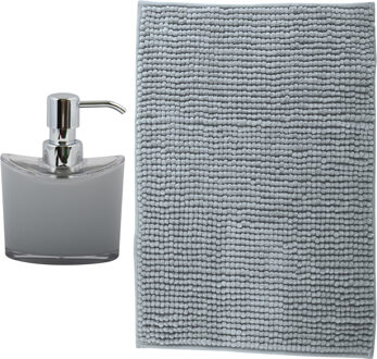 MSV badkamer droogloop mat - Bolzano - 40 x 60 cm - met bijpassende kleur zeeppompje - lichtgrijs