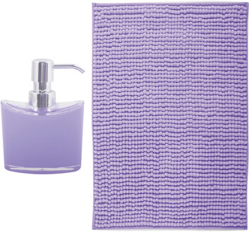 MSV badkamer droogloop mat - Bolzano - 40 x 60 cm - met bijpassende kleur zeeppompje - lila paars