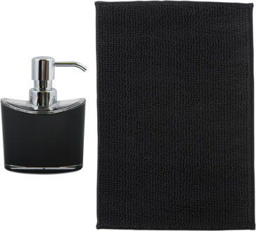 MSV badkamer droogloop mat - Bolzano - 40 x 60 cm - met bijpassende kleur zeeppompje - zwart